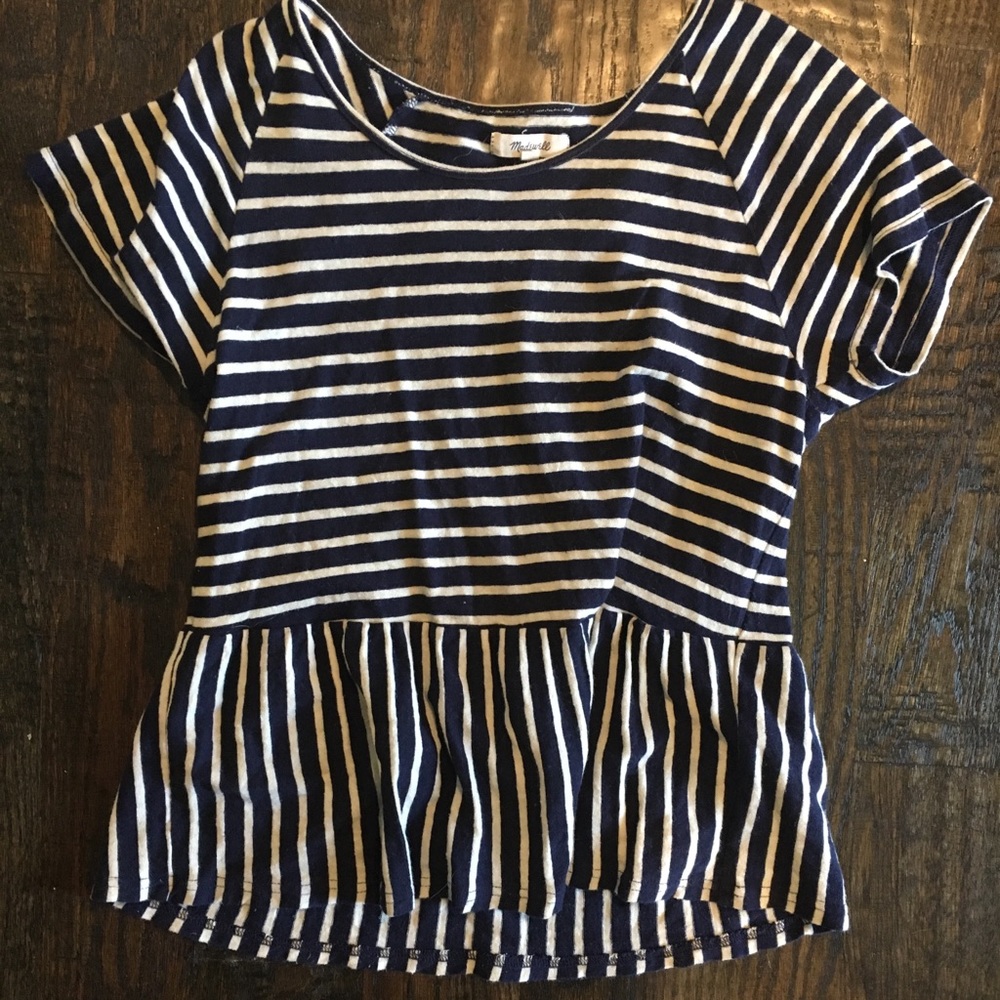 Madewell Navy Striped peplum tee